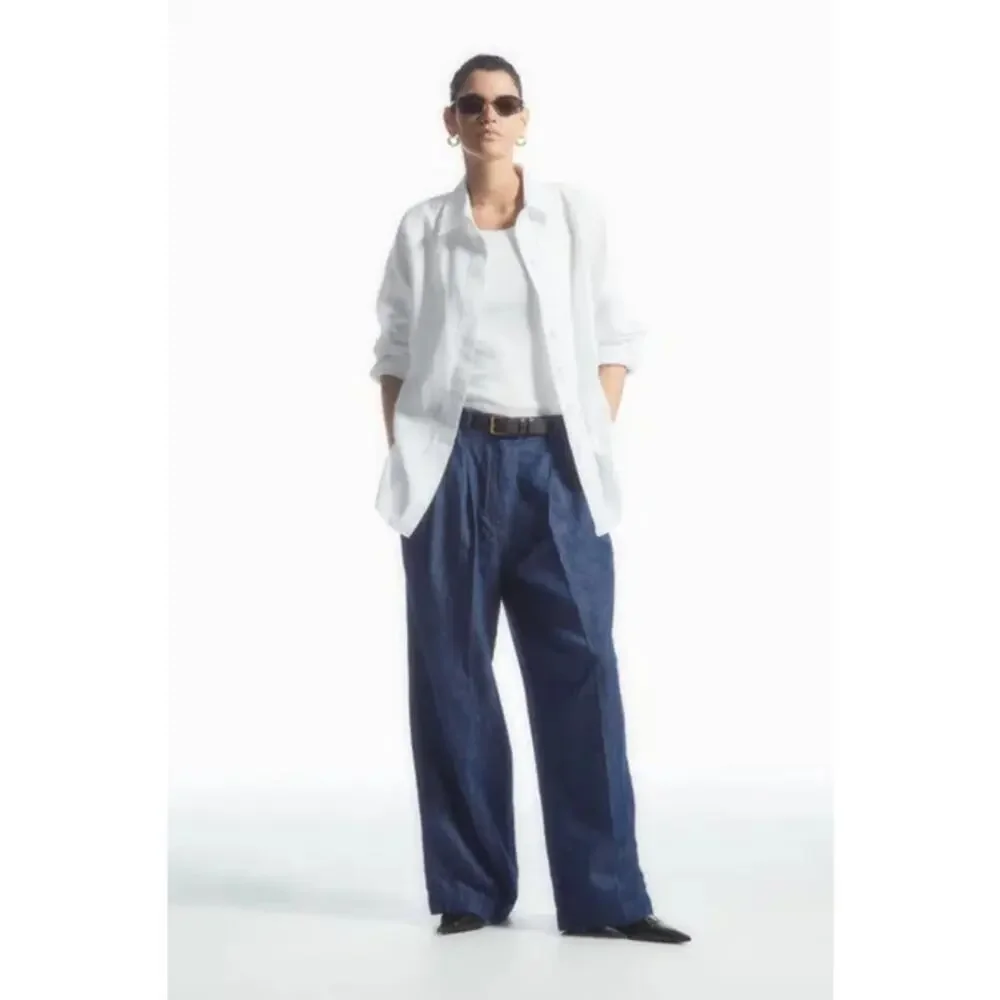 COS Wide Leg Pants Tailored Denim Trousers 2 Blue High Rise 1222522 NEW